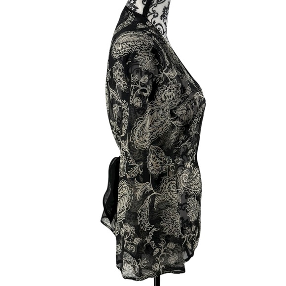 Cato Black Sheer Floral Tie Waist Chiffon Blouse Top Size L - Picture 5 of 11
